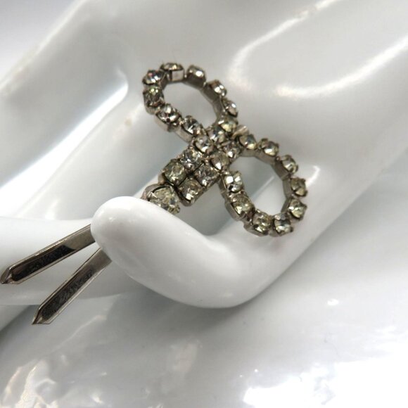 Vintage Scissor Brooch Silver Tone Clear Rhinestone Pin Mini Sewing - Picture 10 of 10